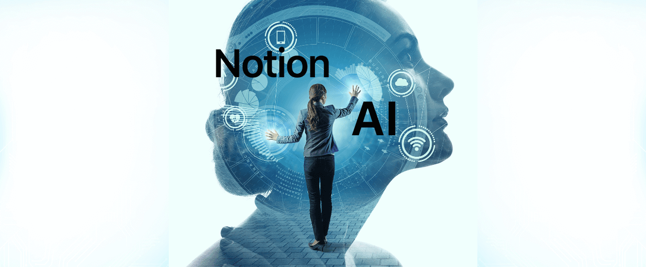 Banner showcasing Notion AI's logo with a backdrop of a modern workspace, highlighting the platform's efficiency and connections around the world.