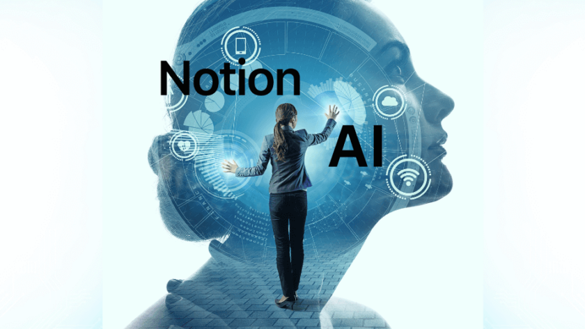 Banner showcasing Notion AI's logo with a backdrop of a modern workspace, highlighting the platform's efficiency and connections around the world.